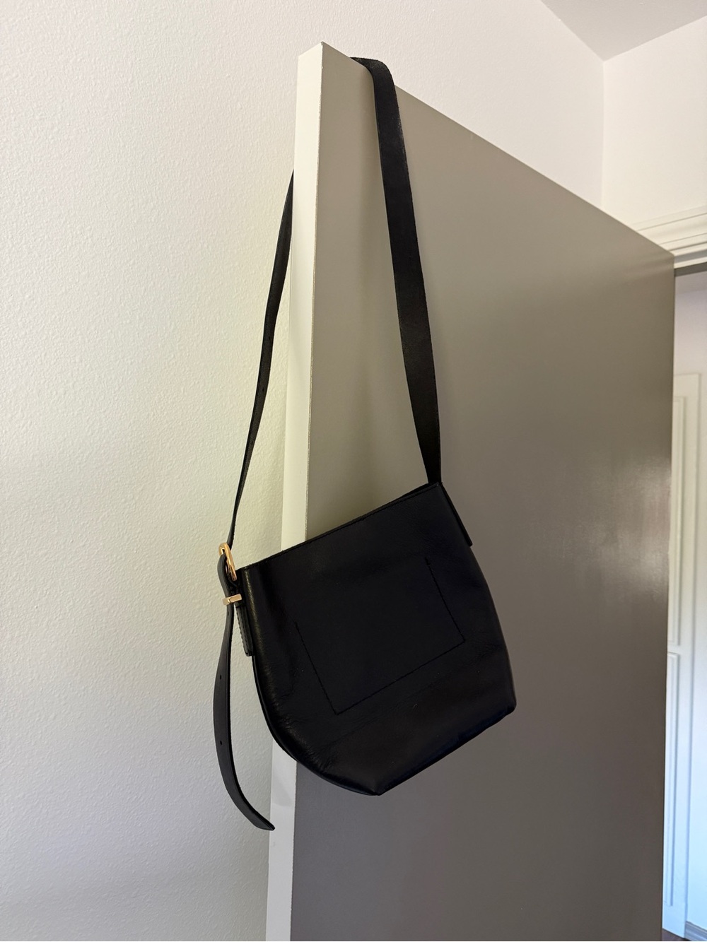 Madewell Black Leather Shoulder Bag with Gold Accent